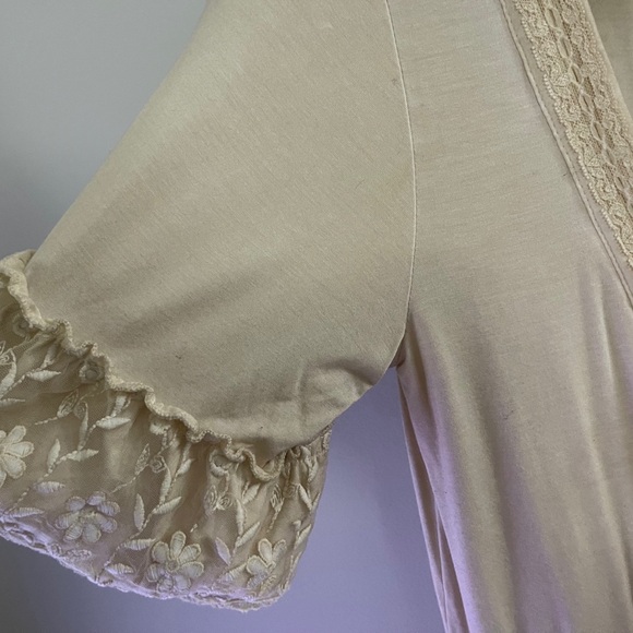 POL Beige Boho Floral Lace Trim Fairy Ethereal Cottagecore Chic - Picture 4 of 5